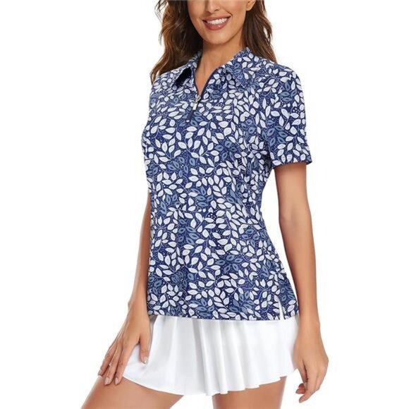 Womens Golf Shirt UPF50+ Sun Protection Short Sleeve 1/4 Zip Up Polo - Picture 6 of 12